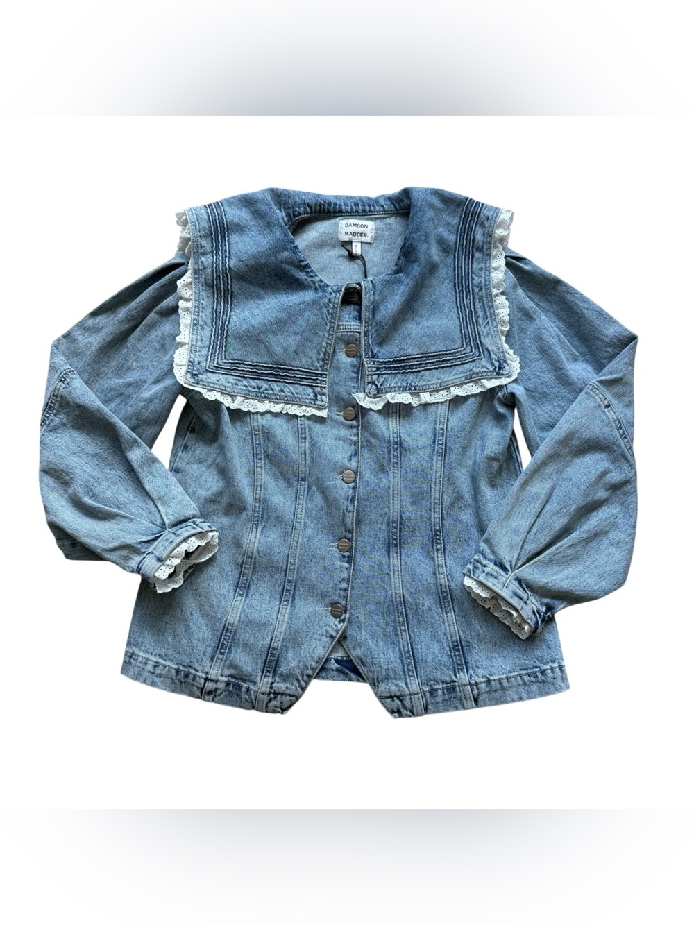 Damson Madder Broderie Sailor Denim Jacket US 8 NWT Lace Collar Coastal Preppy - Picture 5 of 16